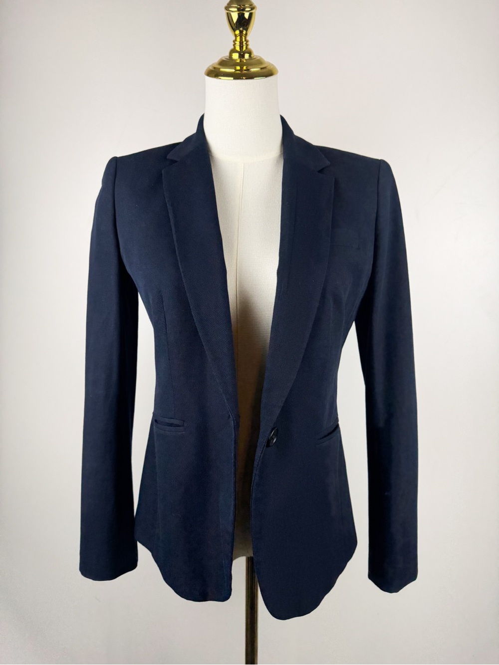 J.Crew Womens 2 Navy Blue Stretch Cotton Blazer Suit Jacket Single Button E4777